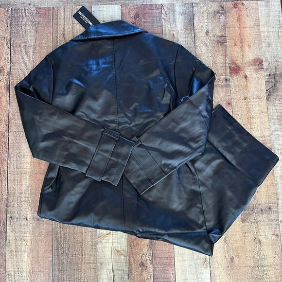 pretty little thing black tall faux leather drop shoulder button down trench 8 - Picture 10 of 10